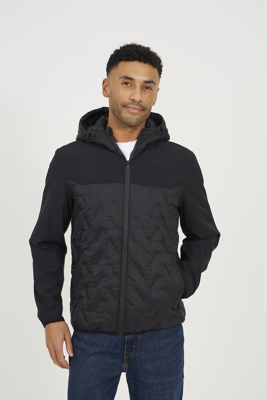 Brave Soul Black Quilted Hooded Zip-Up Jacket - Black Image 1