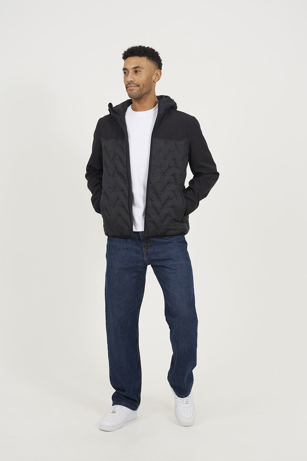 Brave Soul Black Quilted Hooded Zip-Up Jacket - Black Image 3