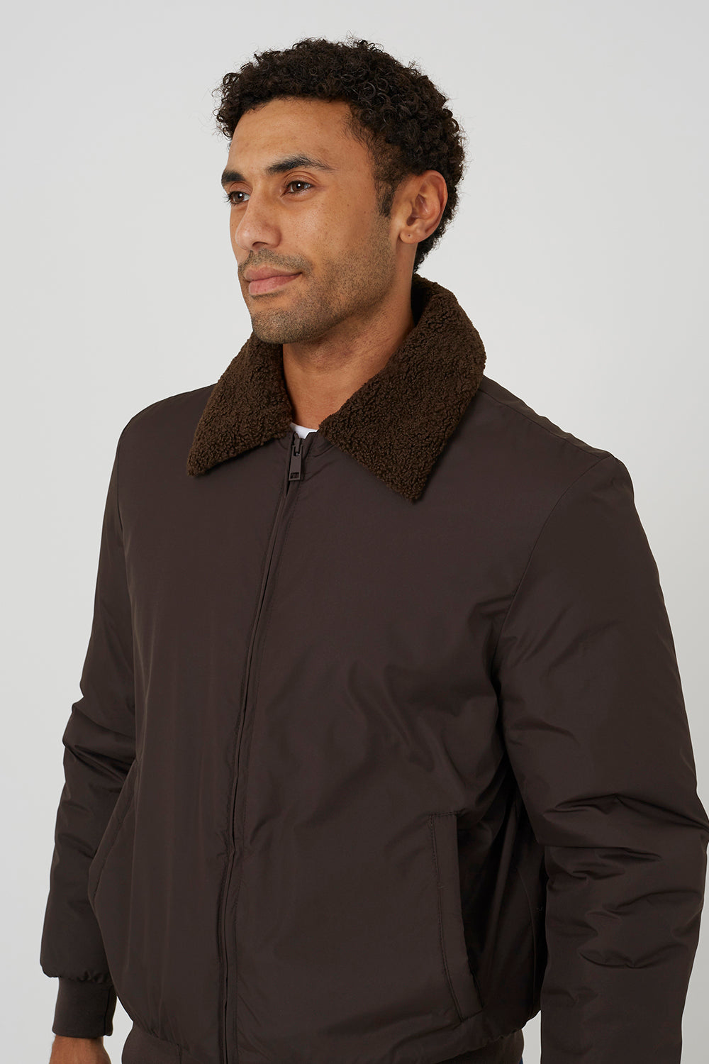 Brave Soul Brown Harrington Jacket with Borg Collar - Brown Image 4