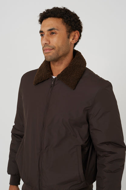 Brave Soul Brown Harrington Jacket with Borg Collar - Brown Image 4