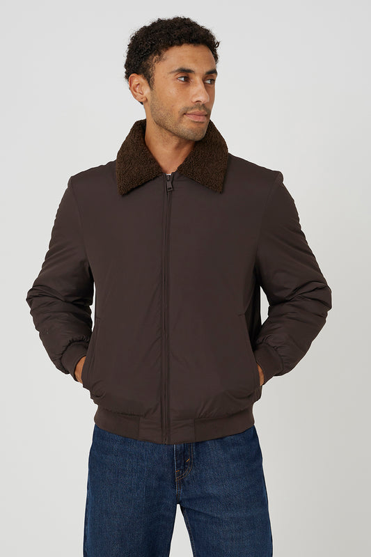 Brave Soul Brown Harrington Jacket with Borg Collar - Brown Image 1