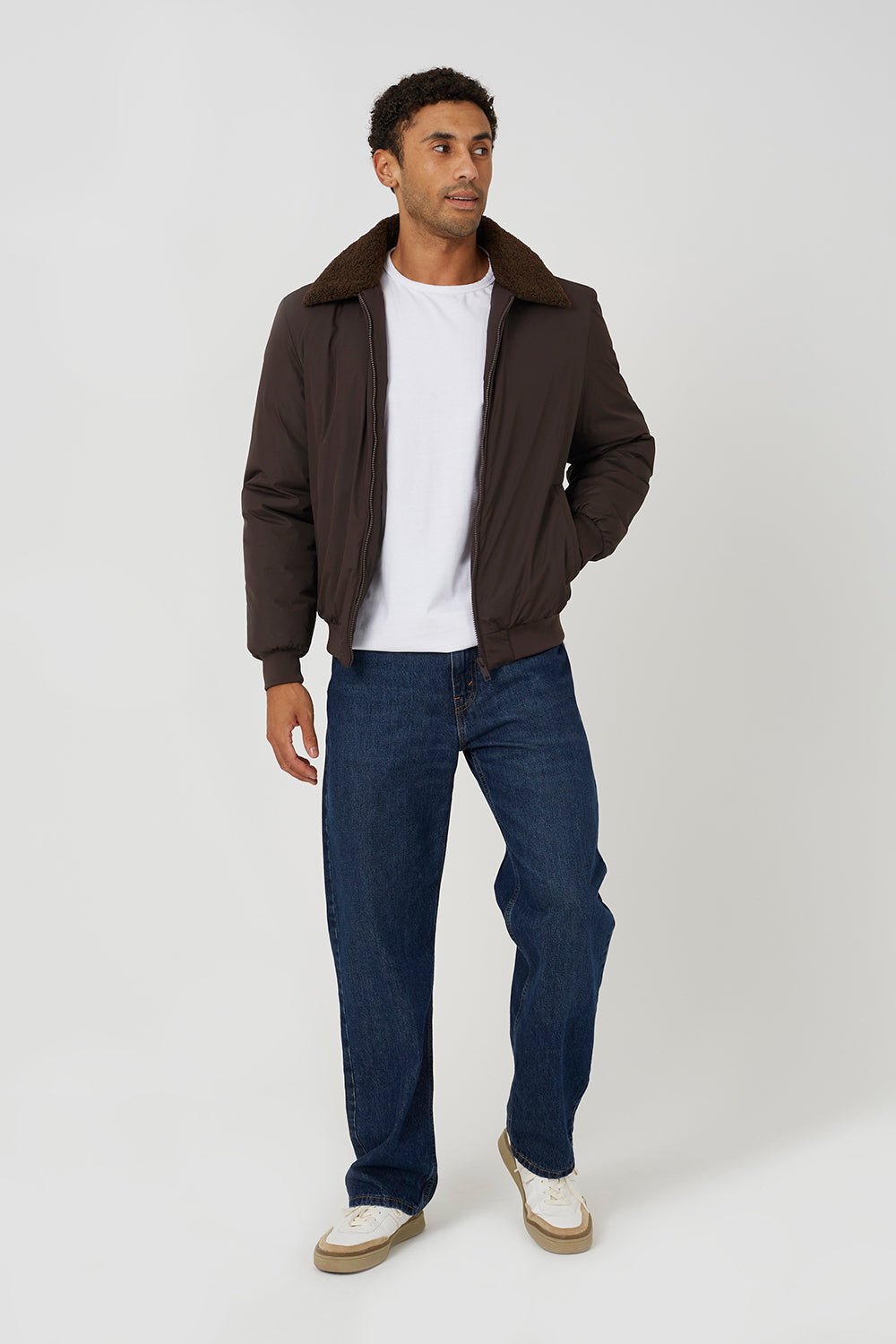Brave Soul Brown Harrington Jacket with Borg Collar - Brown Image 3