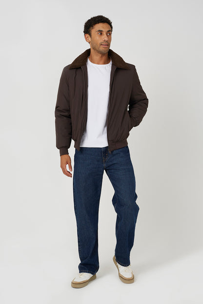 Brave Soul Brown Harrington Jacket with Borg Collar - Brown Image 3