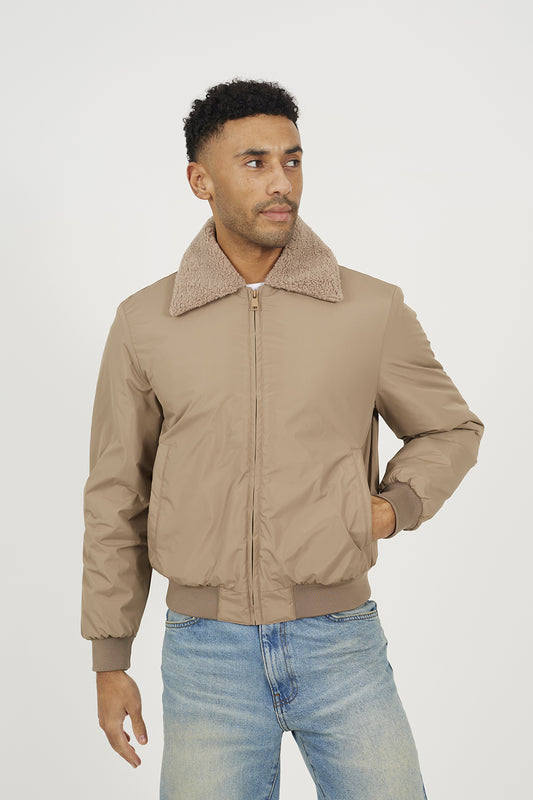 Brave Soul Stone Harrington Jacket with Borg Collar - Stone Image 1