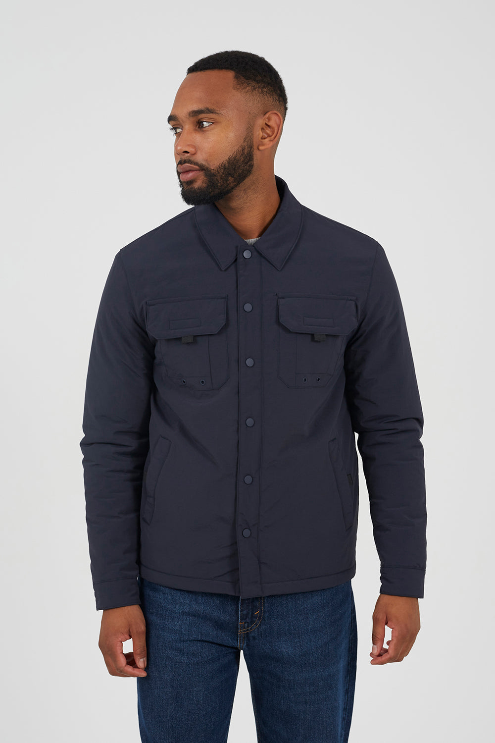 Brave Soul Navy Borg Lined Zip-Up Shacket - Navy Image 1