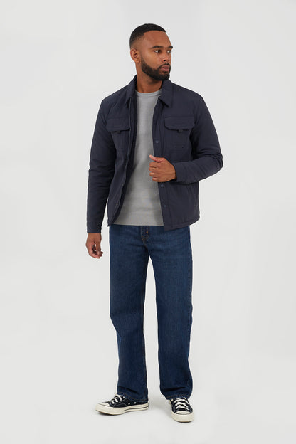 Brave Soul Navy Borg Lined Zip-Up Shacket - Navy Image 3