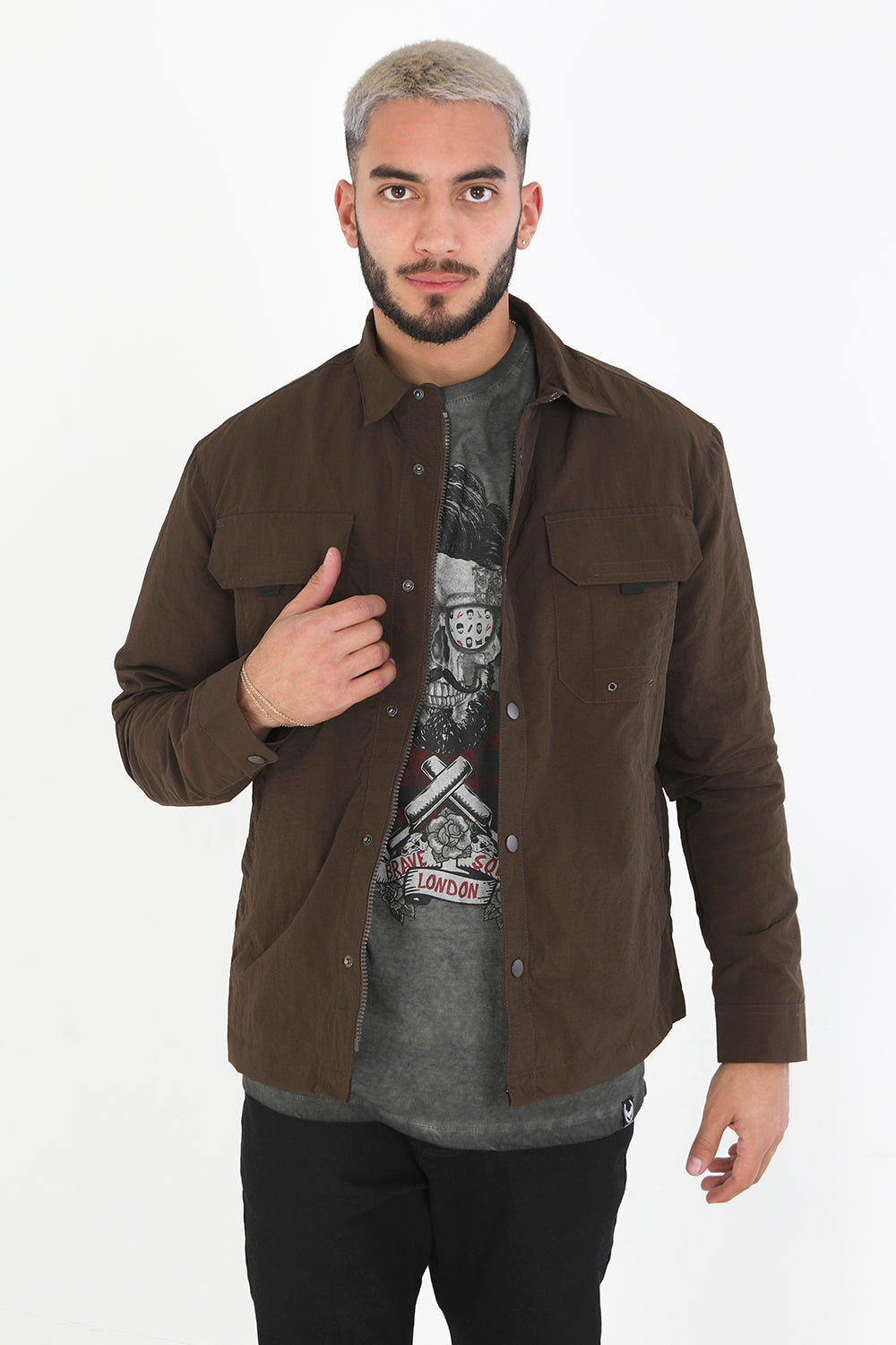 Brave Soul Dark Brown Lightweight Shacket - Dark Brown Image 1