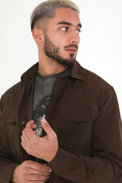 Brave Soul Dark Brown Lightweight Shacket - Dark Brown Image 3