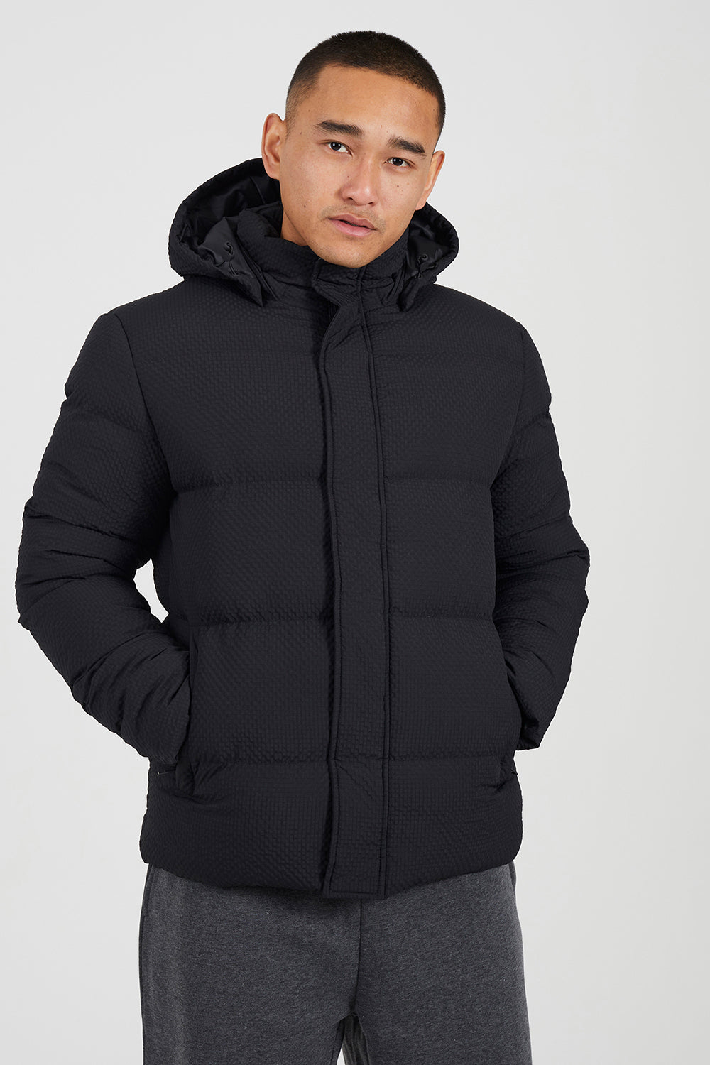 Brave Soul Black Textured Padded Jacket With Detachable Hood - Black Image 1