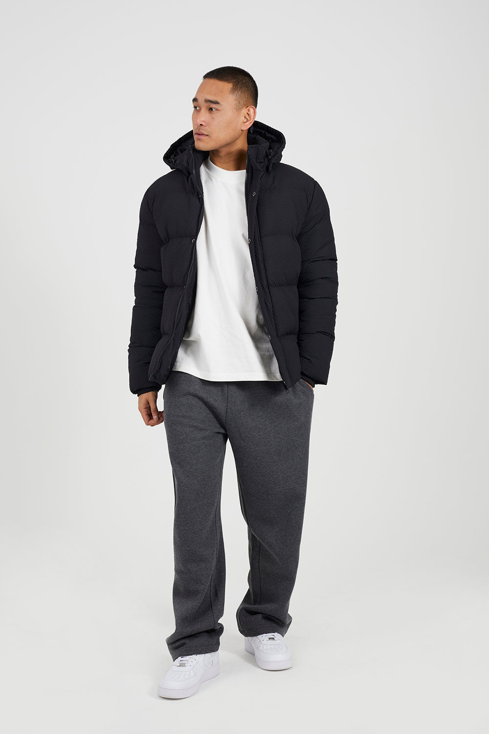Brave Soul Black Textured Padded Jacket With Detachable Hood - Black Image 3