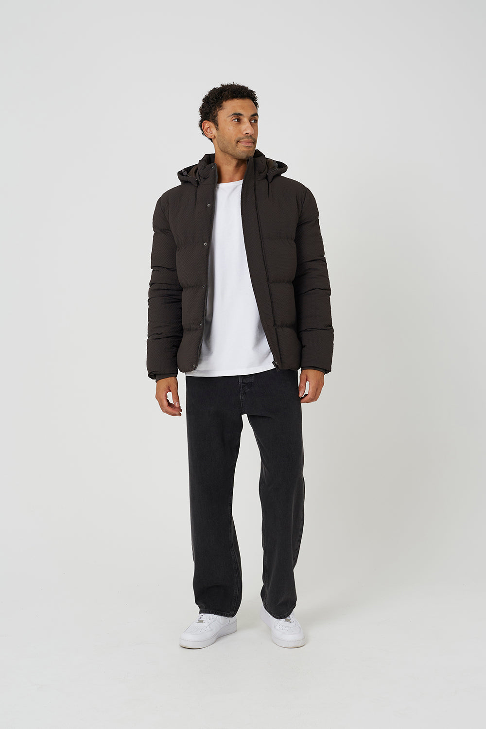 Brave Soul Brown Textured Padded Jacket With Detachable Hood - Brown Image 3