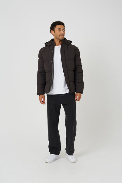Brave Soul Brown Textured Padded Jacket With Detachable Hood - Brown Image 3