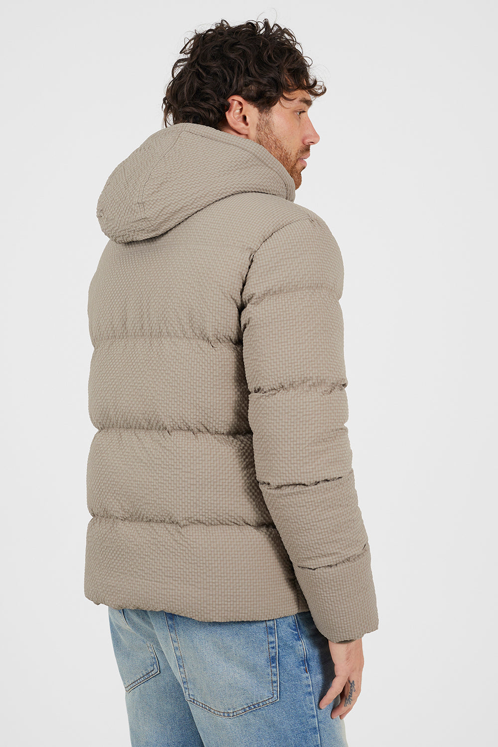 Brave Soul Taupe Textured Padded Jacket With Detachable Hood - Taupe Image 2