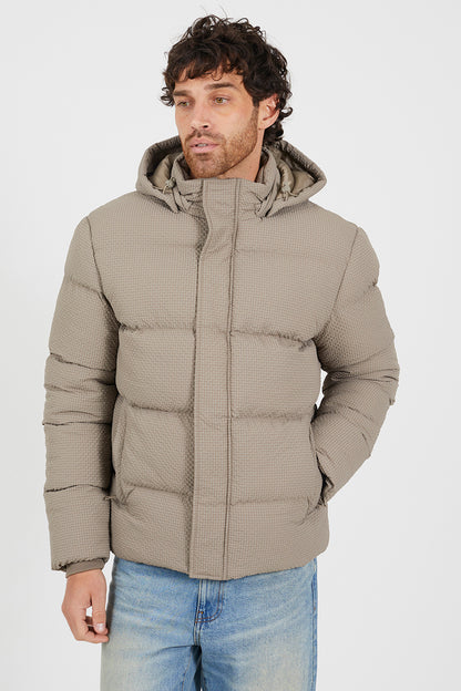Brave Soul Taupe Textured Padded Jacket With Detachable Hood - Taupe Image 1