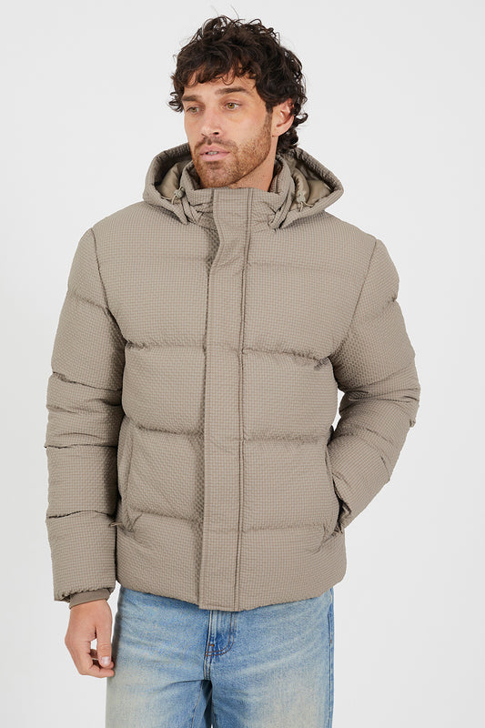 Brave Soul Taupe Textured Padded Jacket With Detachable Hood - Taupe Image 1