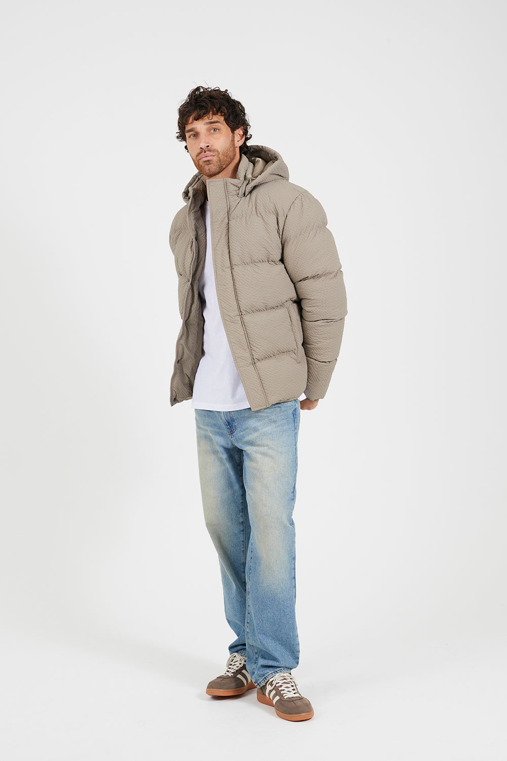 Brave Soul Taupe Textured Padded Jacket With Detachable Hood - Taupe Image 3