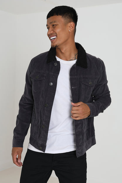 Brave Soul Grey Borg Collar Cord Jacket - Grey Image 1