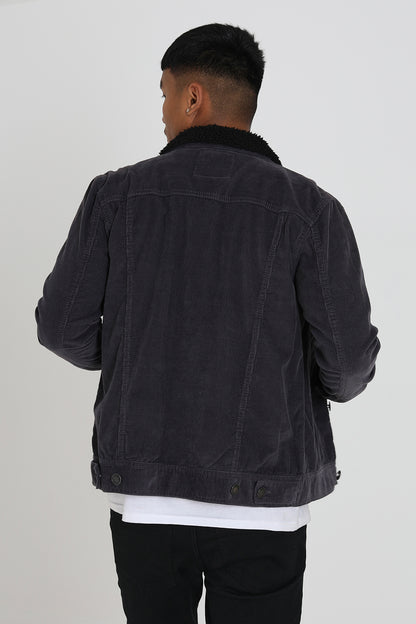 Brave Soul Grey Borg Collar Cord Jacket - Grey Image 2