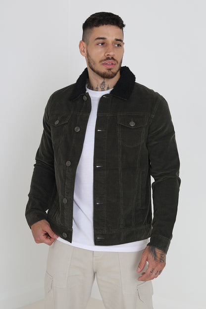 Brave Soul Khaki Borg Collar Cord Jacket - Khaki Image 1