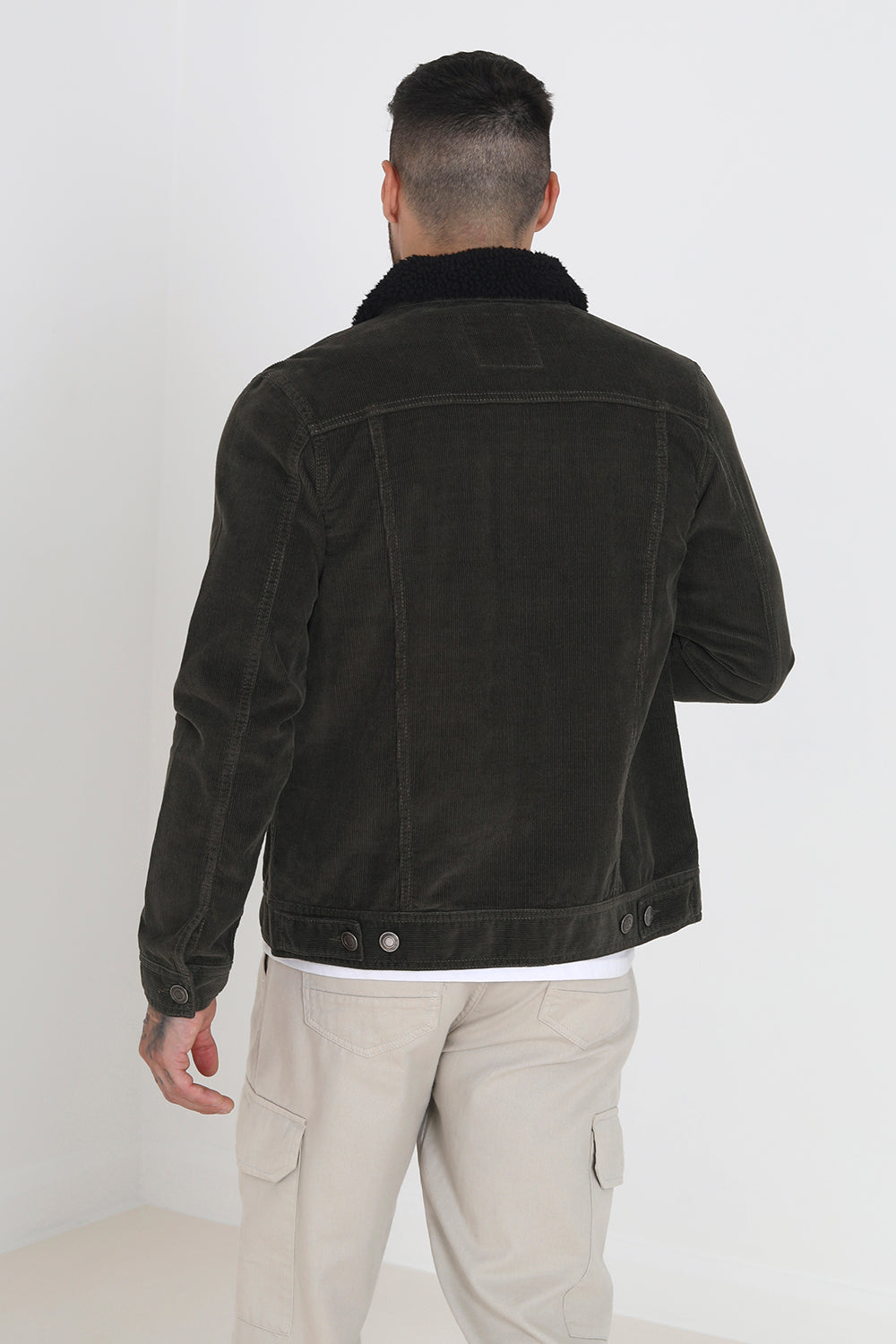 Brave Soul Khaki Borg Collar Cord Jacket - Khaki Image 2