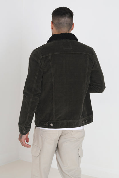 Brave Soul Khaki Borg Collar Cord Jacket - Khaki Image 2