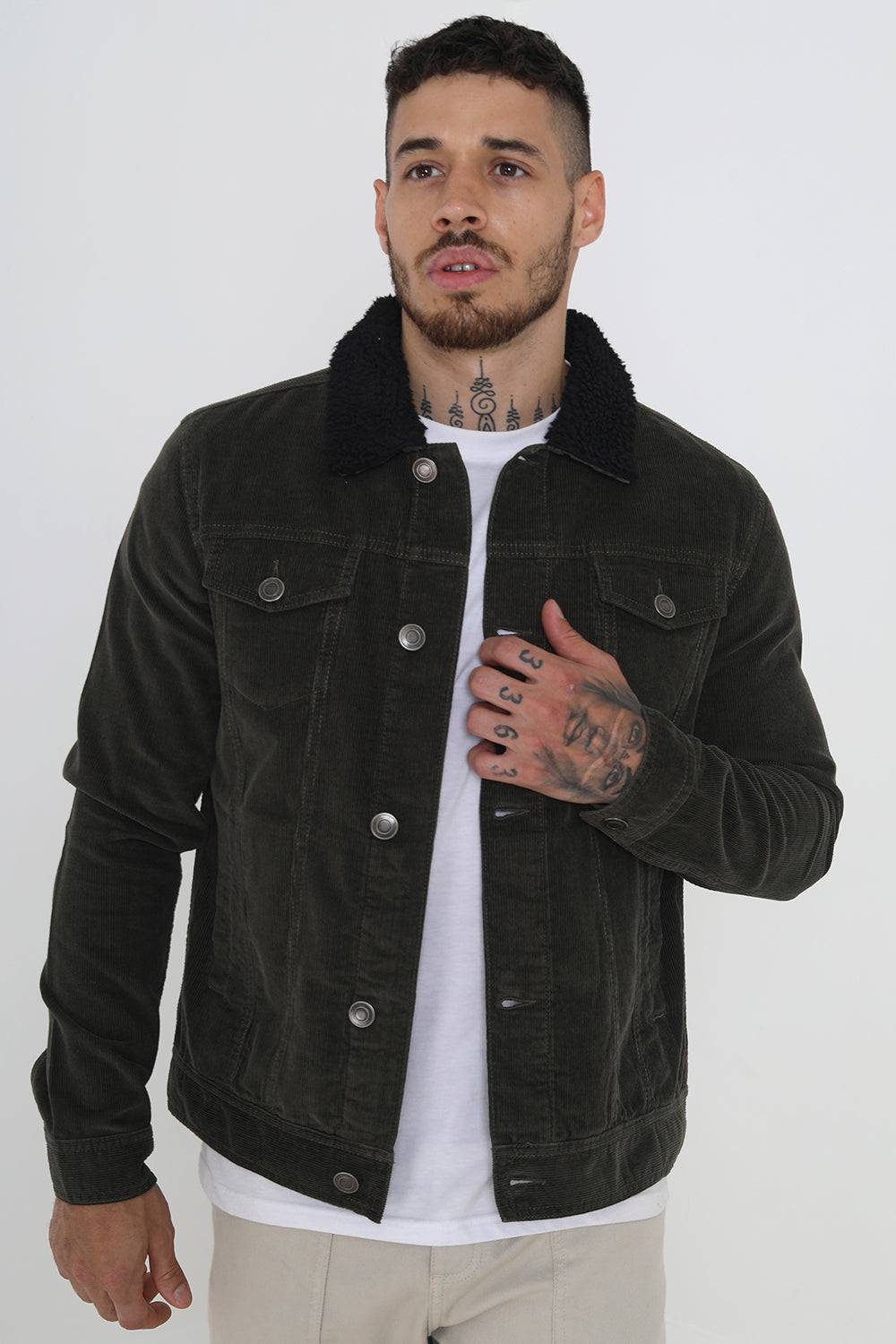 Brave Soul Khaki Borg Collar Cord Jacket - Khaki Image 3