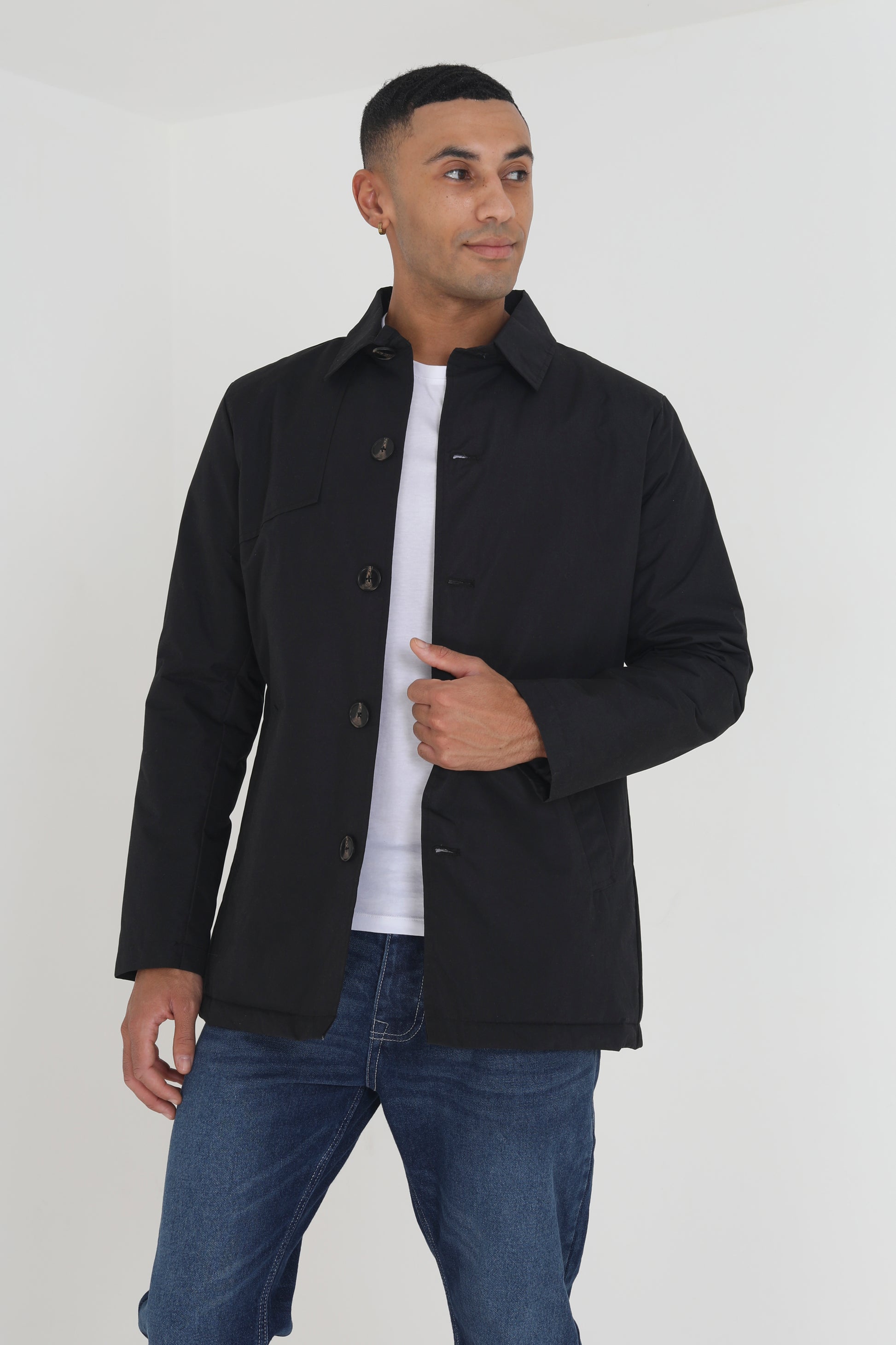 Brave Soul Black Single Breasted Padded Mac - Black Image 1
