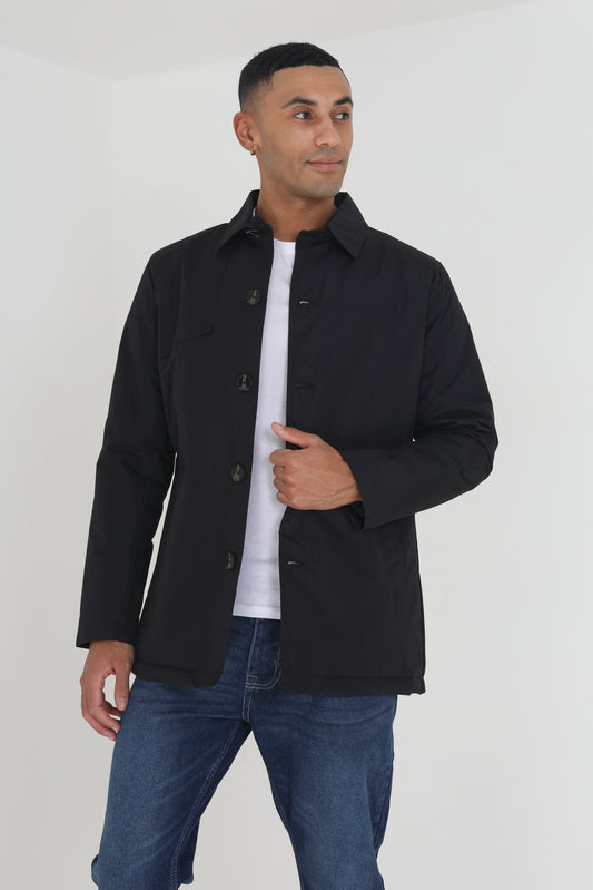 Brave Soul Black Single Breasted Padded Mac - Black Image 1