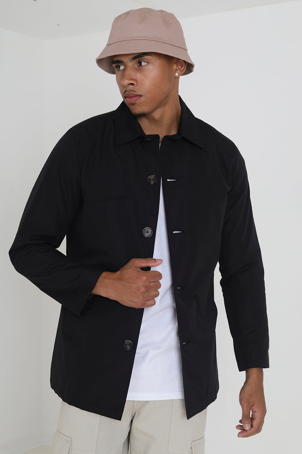 Brave Soul Black Lightweight Button Through Mac - Black Image 1