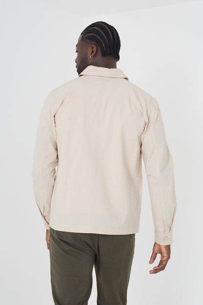 Brave Soul Stone Cotton Seersucker Shacket - Stone Image 2