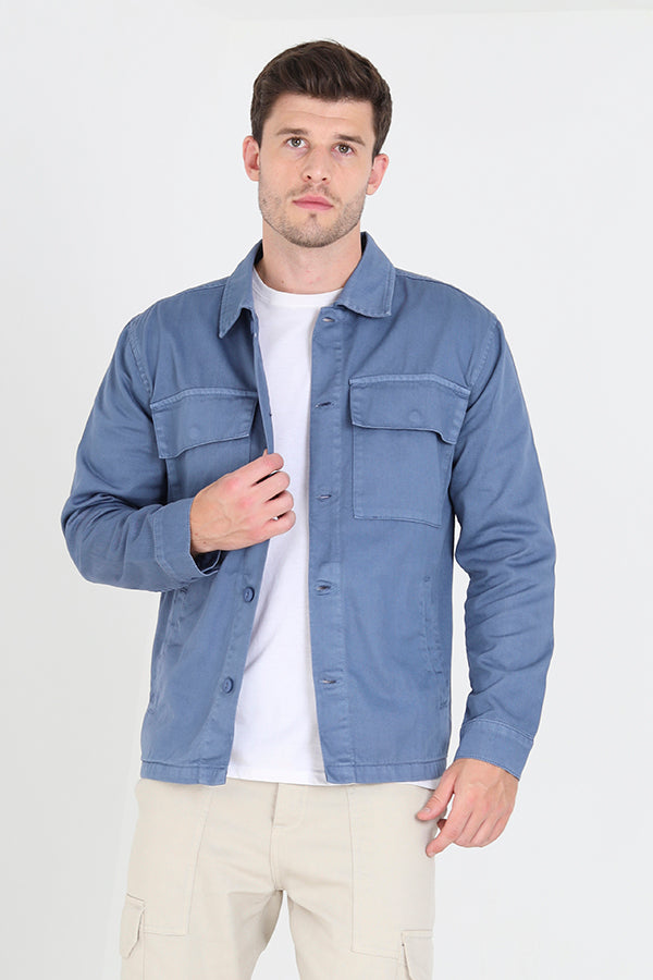 Brave Soul Blue Cotton Twill Shacket - Blue Image 1