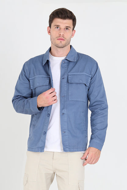 Brave Soul Blue Cotton Twill Shacket - Blue Image 1