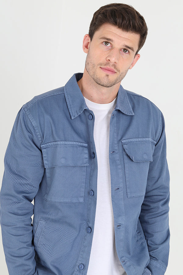 Brave Soul Blue Cotton Twill Shacket - Blue Image 3