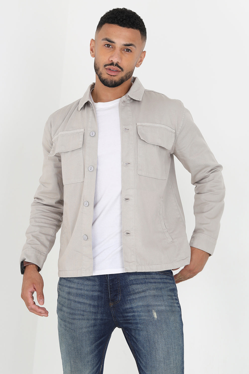 Brave Soul Grey Cotton Twill Shacket - Grey Image 1