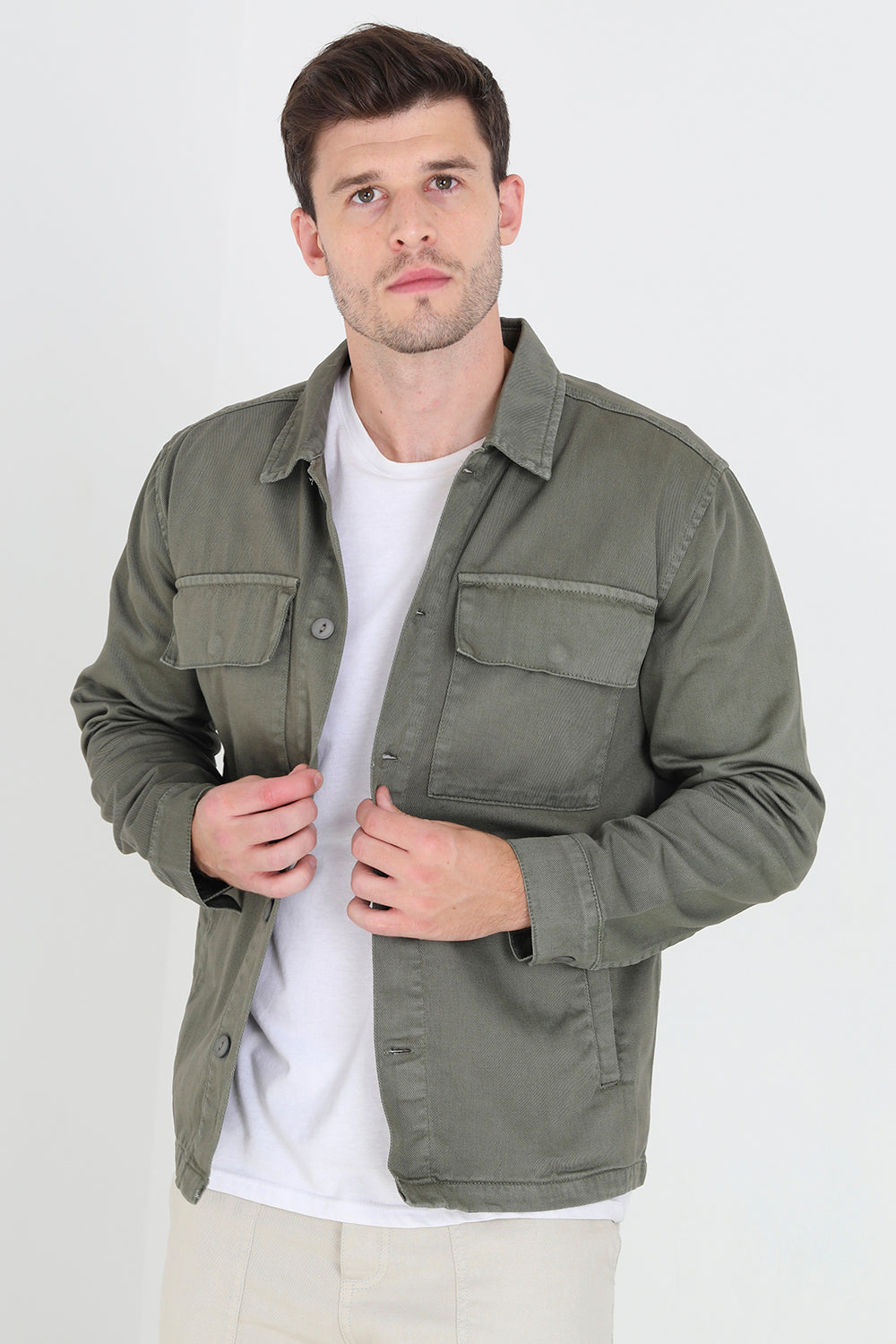 Brave Soul Pale Green Cotton Twill Shacket - Pale Green Image 1