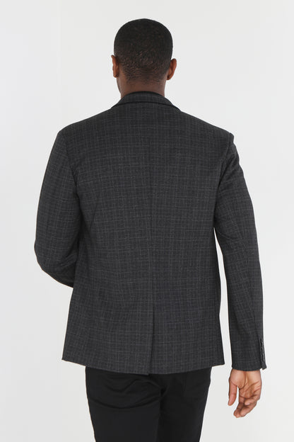 Brave Soul Dark Grey Single-Breasted Check Blazer - Dark Grey Image 2