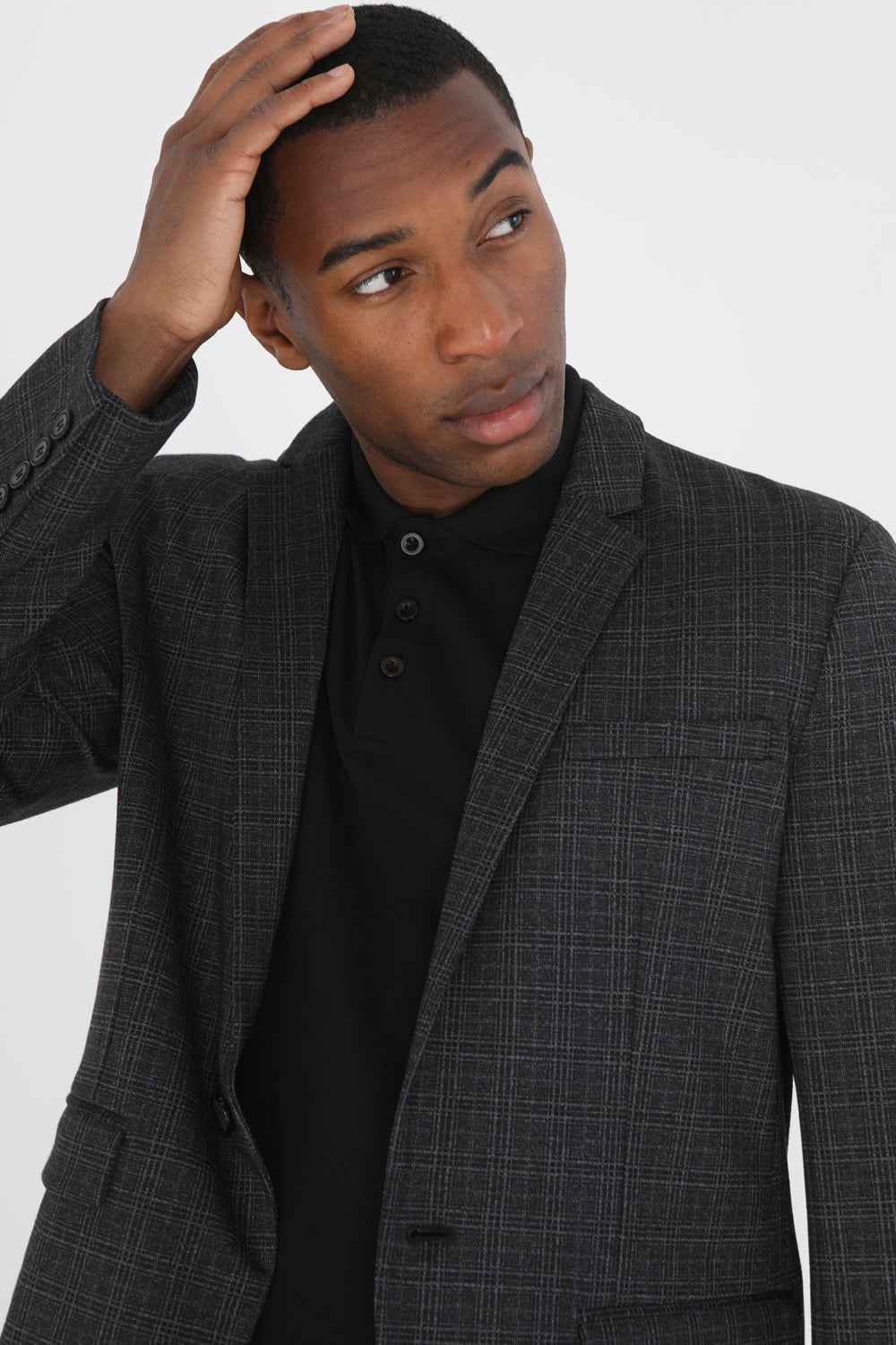 Brave Soul Dark Grey Single-Breasted Check Blazer - Dark Grey Image 3