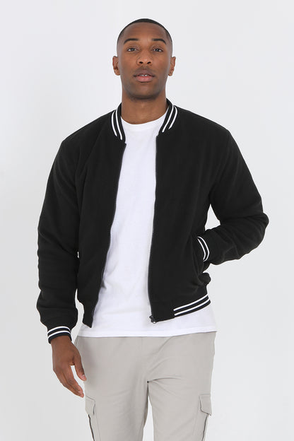 Brave Soul Black Zip Through Fleece Bomber Jacket - Black Image 1