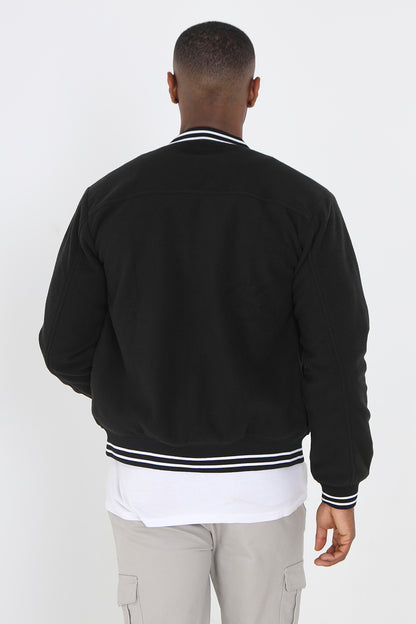 Brave Soul Black Zip Through Fleece Bomber Jacket - Black Image 2