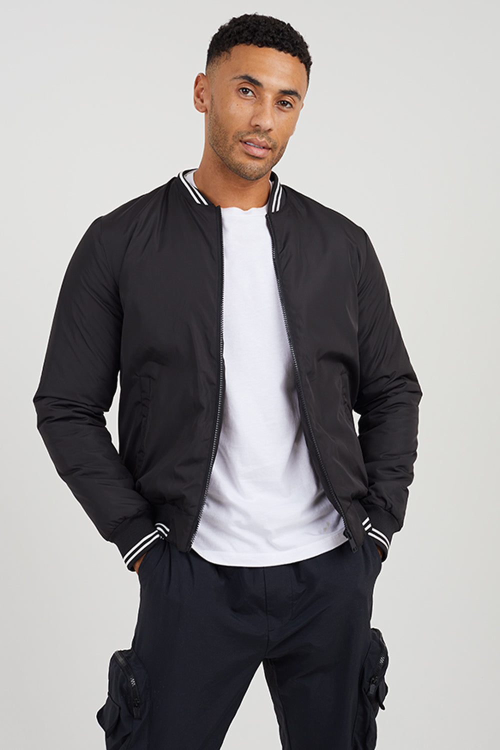 Brave Soul Black Zip Through Fleece Bomber Jacket - Black Image 1