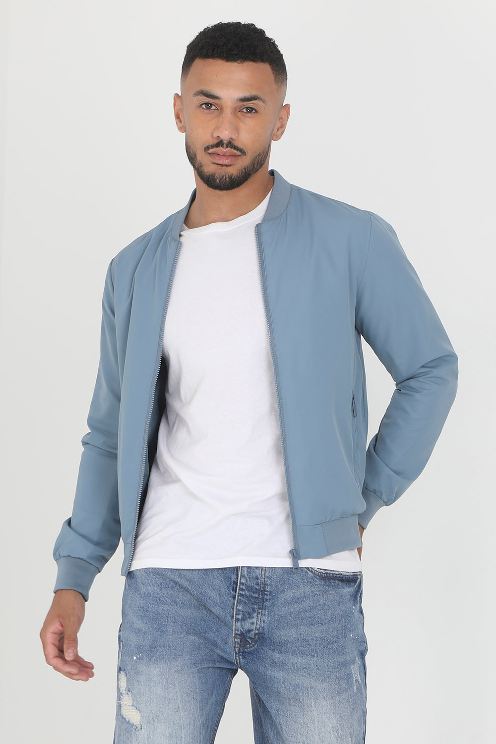 Brave Soul Light Blue Bomber Jacket - Light Blue Image 3