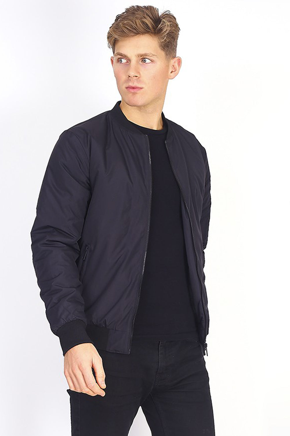Brave Soul Black Bomber Jacket - Black Image 1