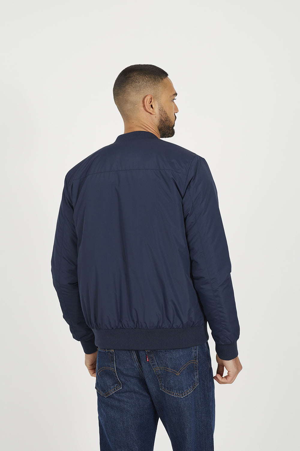 Brave Soul Navy Collarless Bomber Zip-Up Jacket - Navy Image 2