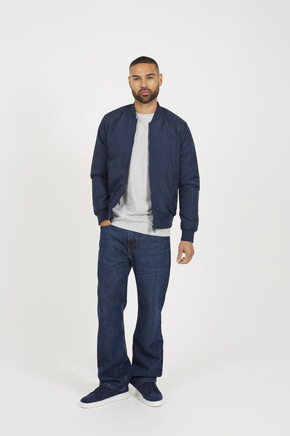 Brave Soul Navy Collarless Bomber Zip-Up Jacket - Navy Image 3