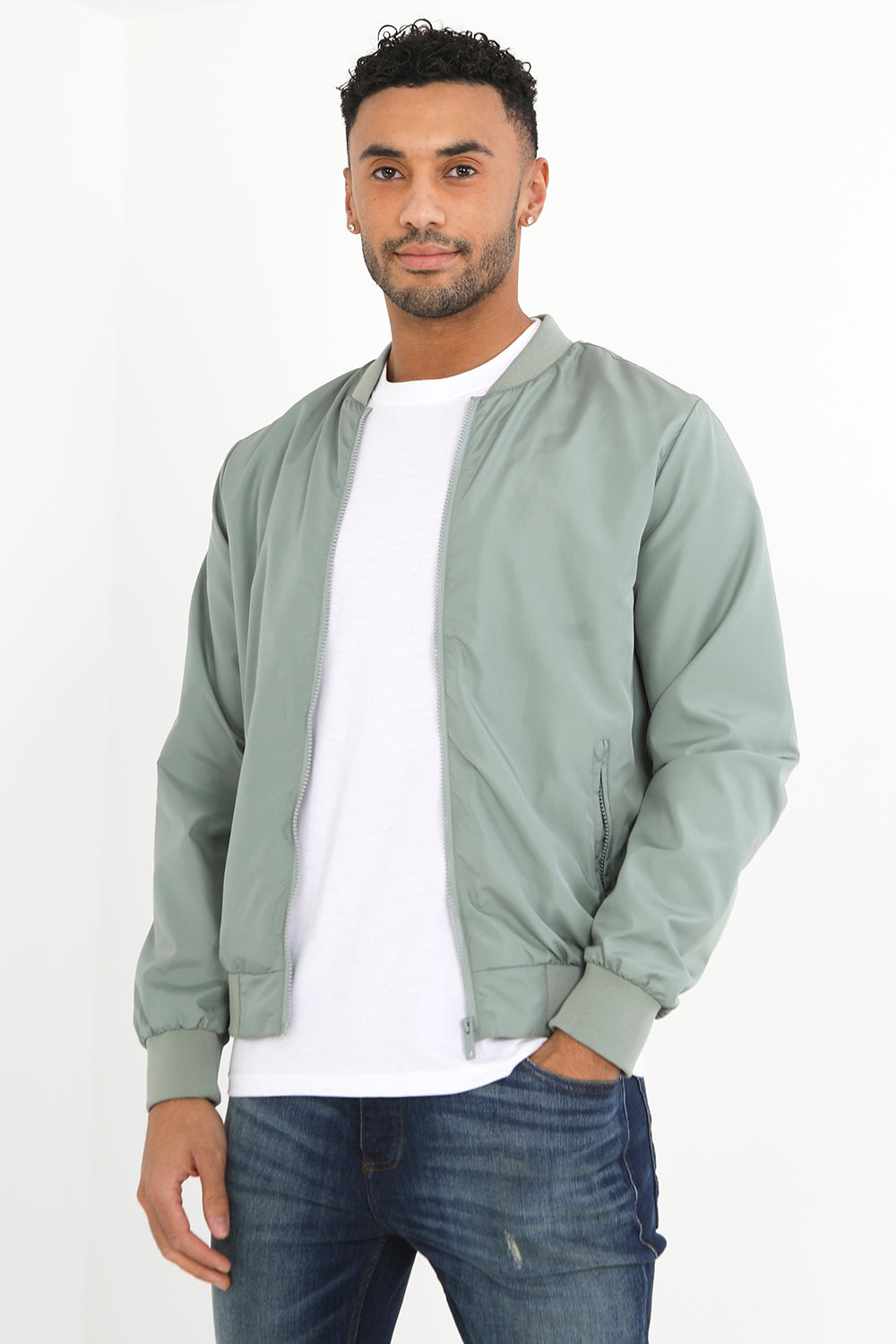 Brave Soul Pale Green Bomber Jacket - Pale Green Image 3