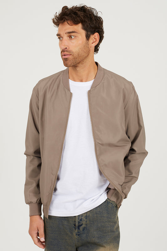 Brave Soul Taupe Bomber Jacket - Taupe Image 1