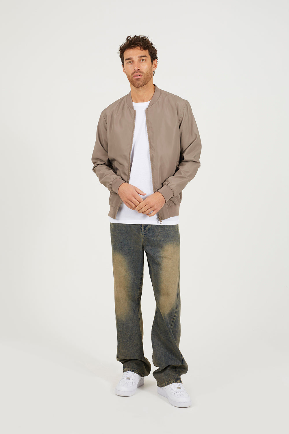 Brave Soul Taupe Bomber Jacket - Taupe Image 3