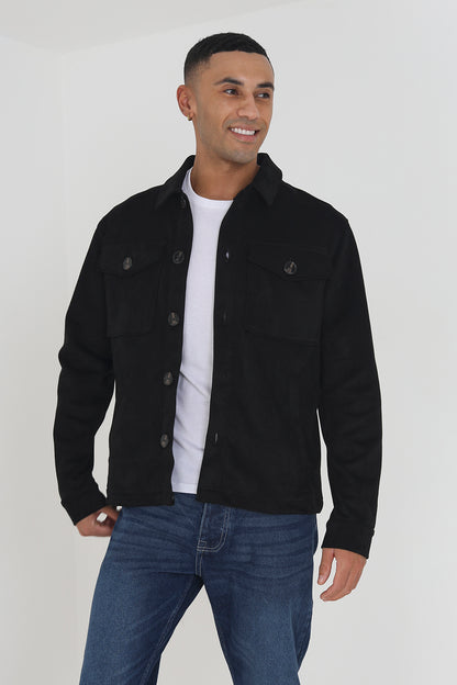 Brave Soul Black Faux Suede Shacket With Patch Pockets - Black Image 1
