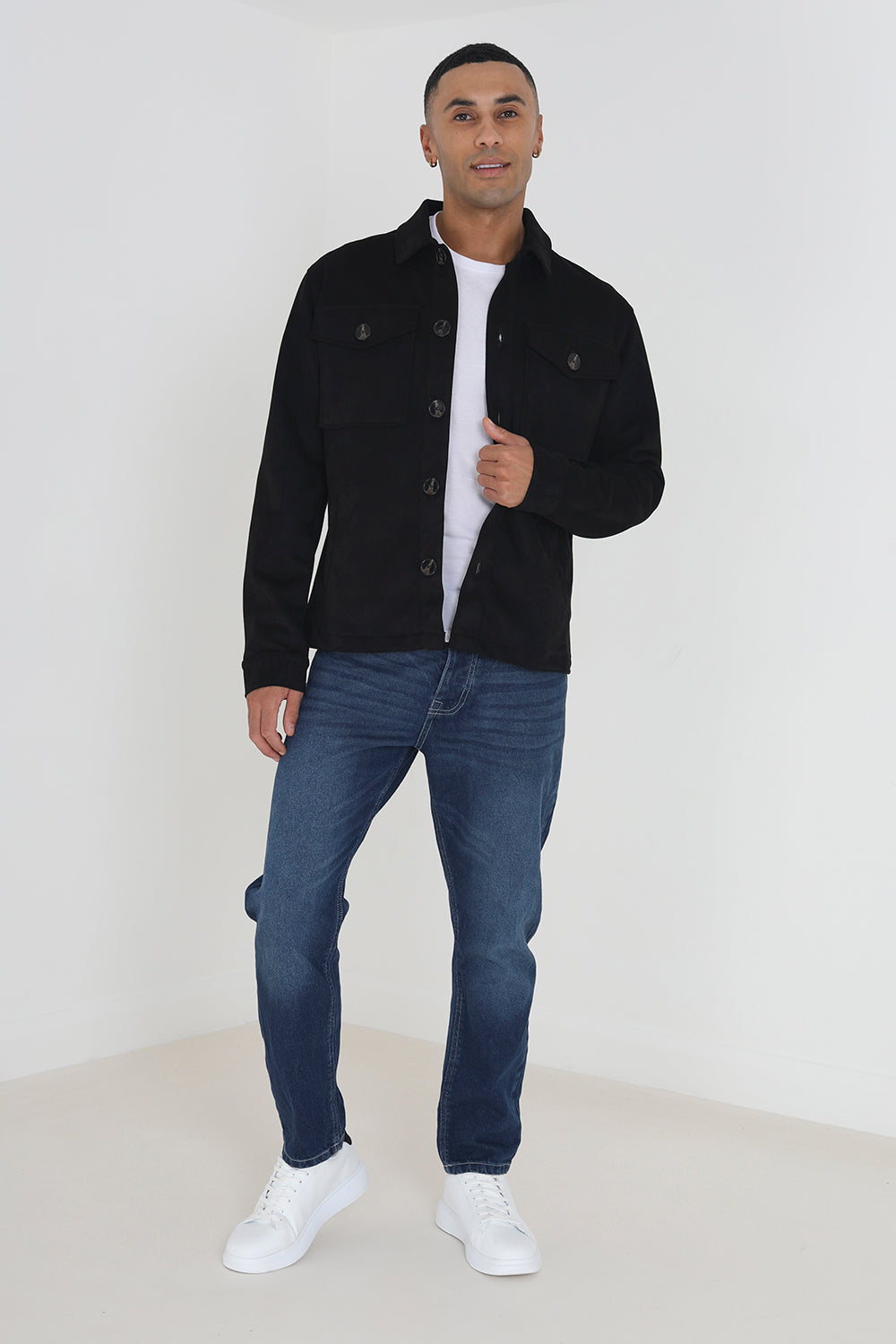 Brave Soul Black Faux Suede Shacket With Patch Pockets - Black Image 3