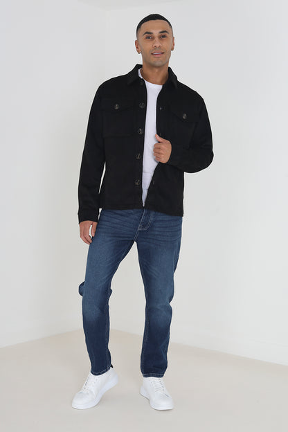 Brave Soul Black Faux Suede Shacket With Patch Pockets - Black Image 3